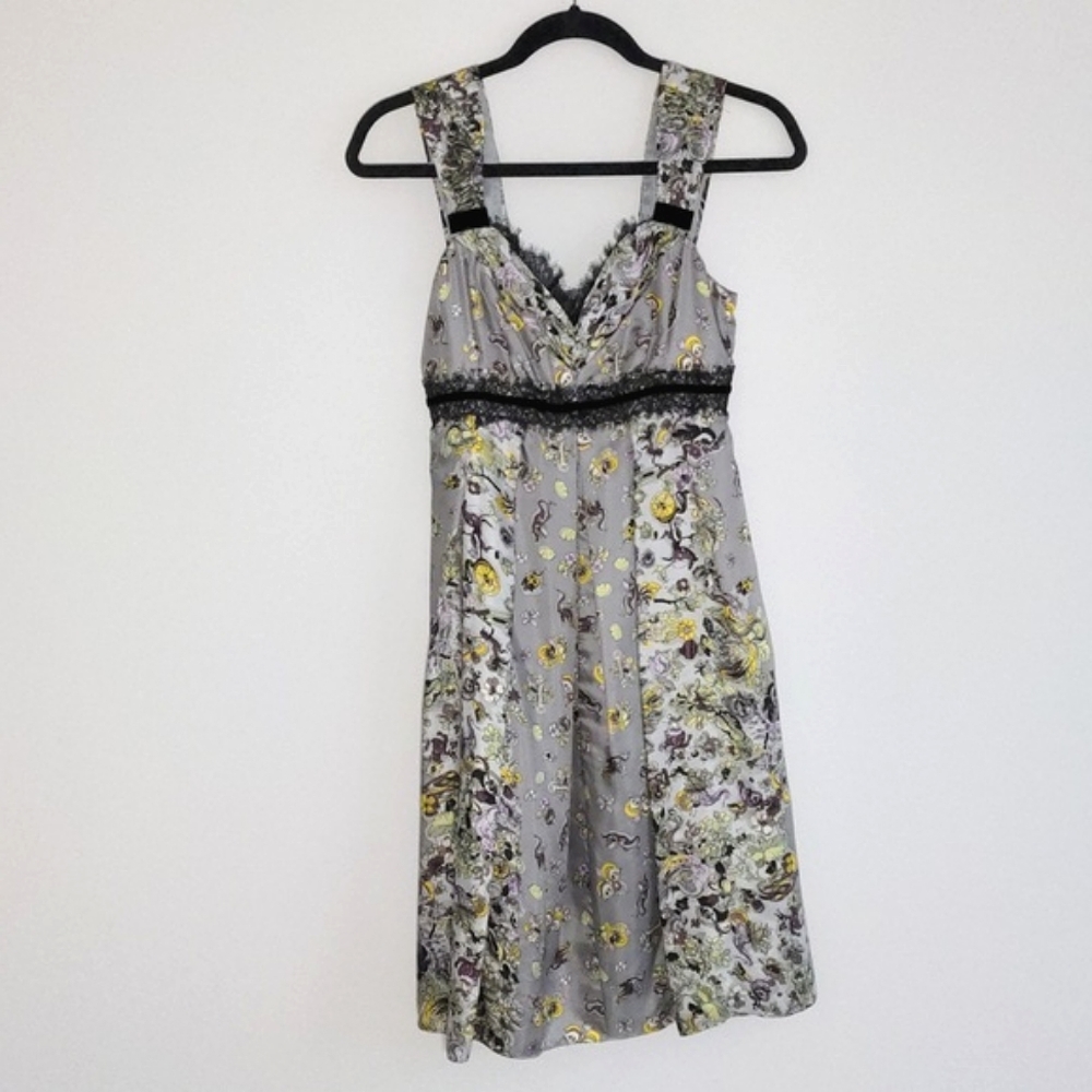 Nanette Lepore Womens Vintage 100% Silk Sweetheart Neck Dress, Floral, Size 0